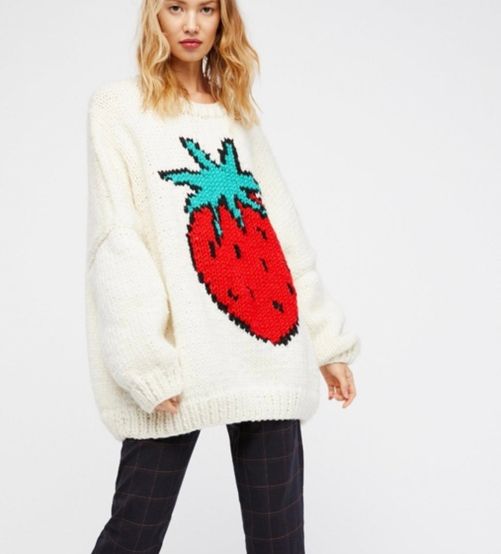 GOGO knit sweater with strawberry print