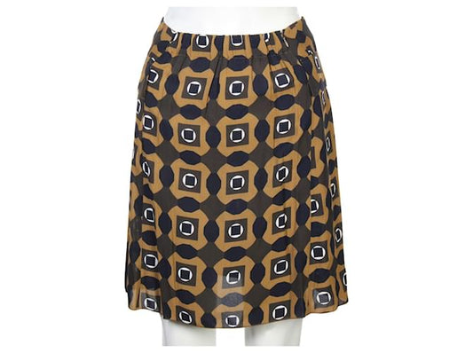 MARNI brown and navy geometric flower print skirt