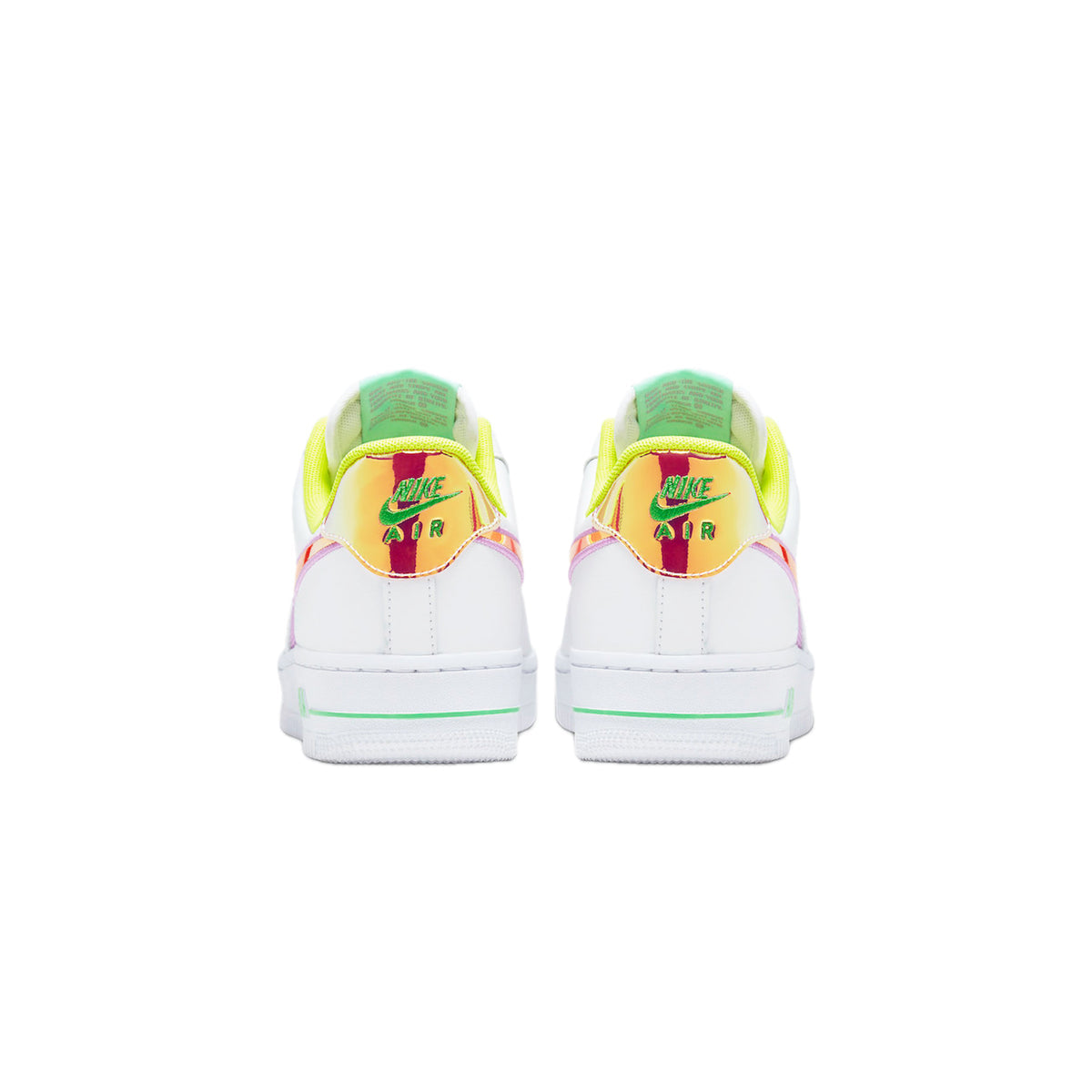 NIKE white sneakers with neon green/yellow and pink mettalic swosh