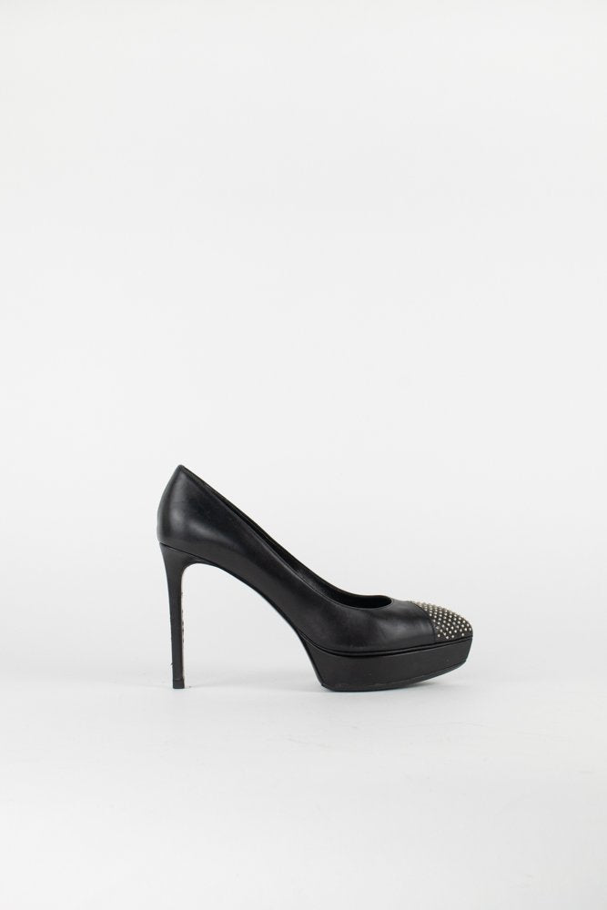 SAINT LAURENT Black Leather Studded Accents Pumps