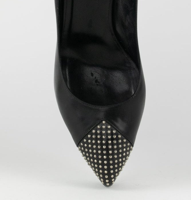 SAINT LAURENT Black Leather Studded Accents Pumps