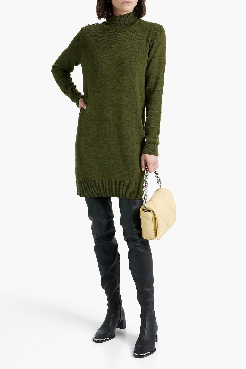 VERONICA BEARD green turtleneck knit sweater dress