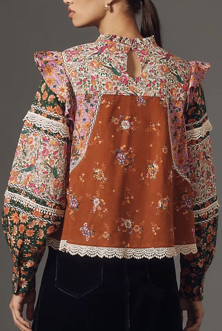 Farm Rio - Lace-Bib Ruffle Blouse NWT