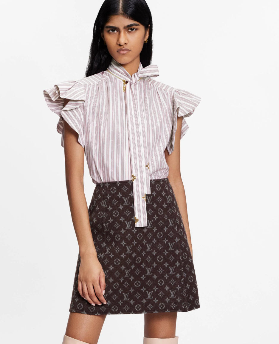 LOUIS VUITTON - Monogram Striped Flounce Sleeve Blouse