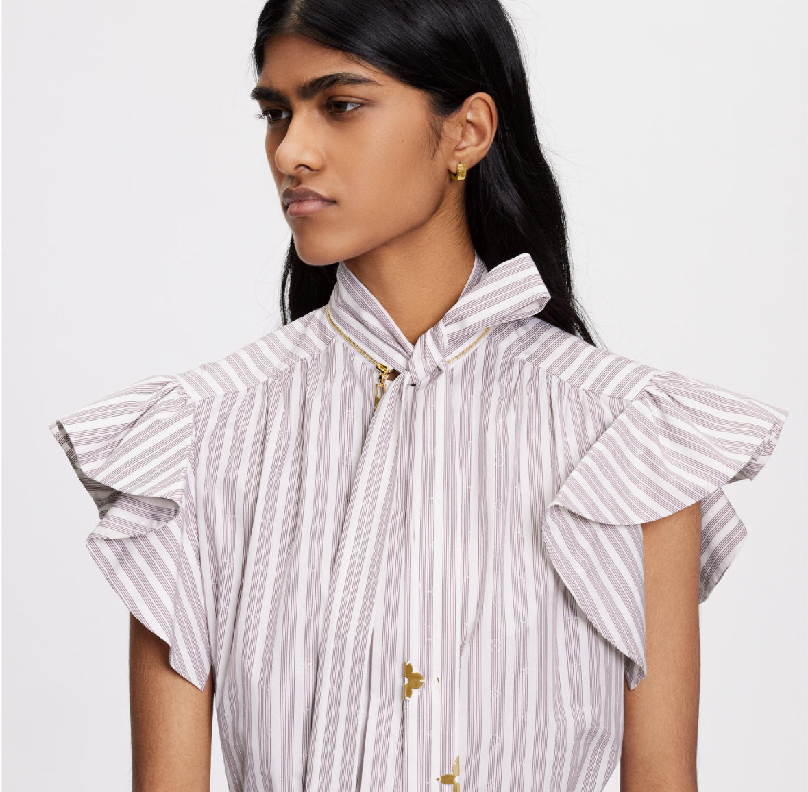 LOUIS VUITTON - Monogram Striped Flounce Sleeve Blouse