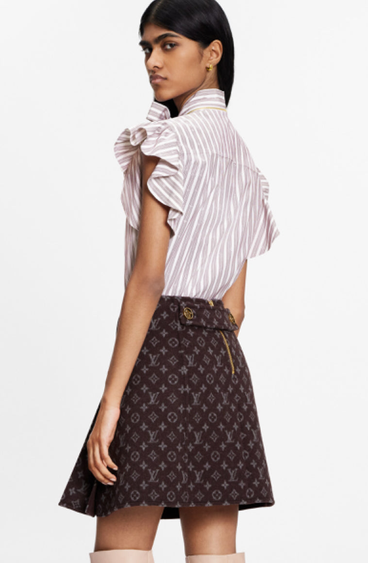 LOUIS VUITTON - Monogram Striped Flounce Sleeve Blouse