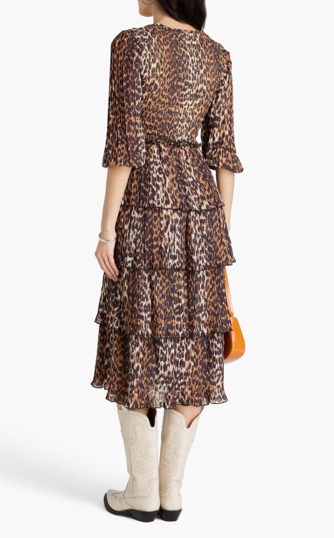 Ganni -Tiered leopard-print Georgette Dress