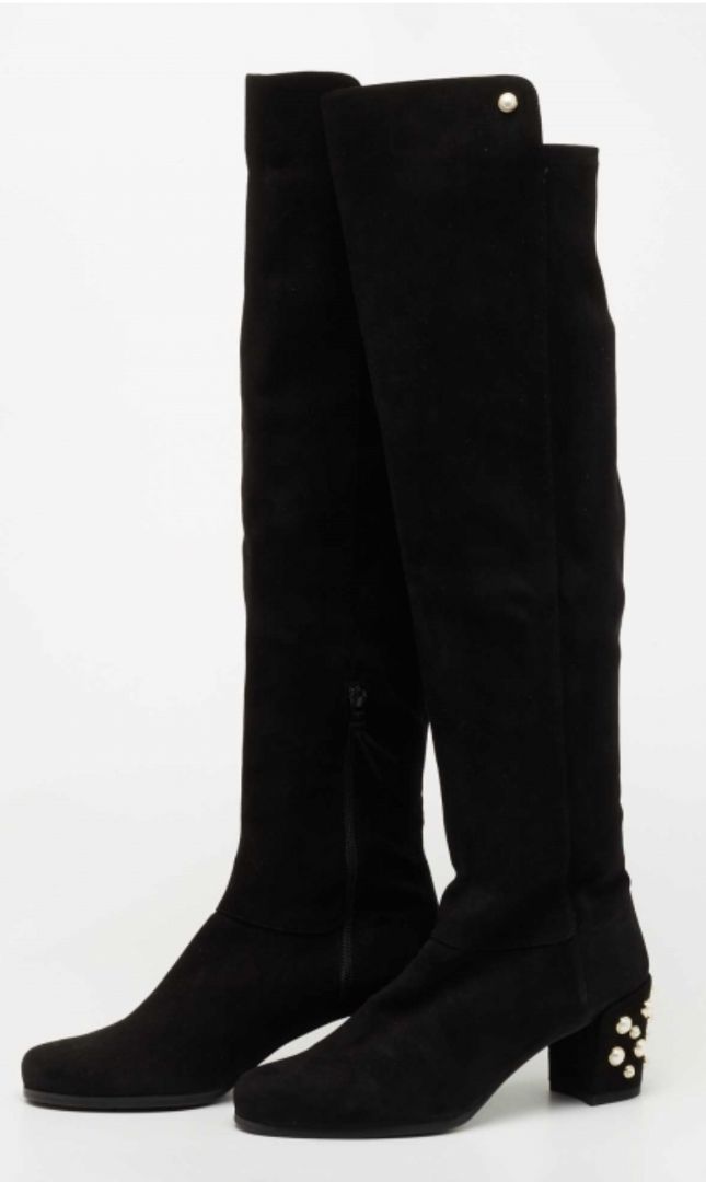 Stuart Weitzman - Knee high Suede Boots with Pearl Detail