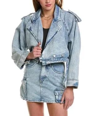 Vintage Havana - Cropped oversized denim jacket with belt