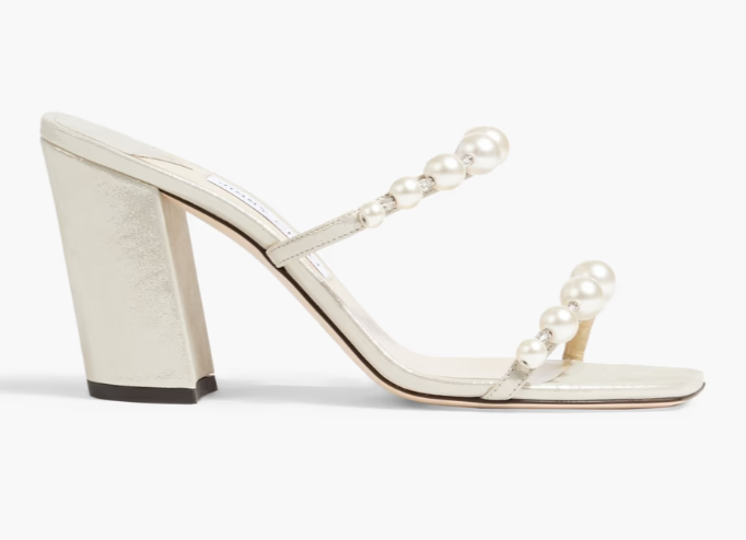 JIMMY CHOO Amara 85 faux pearl-embellished metallic sandals