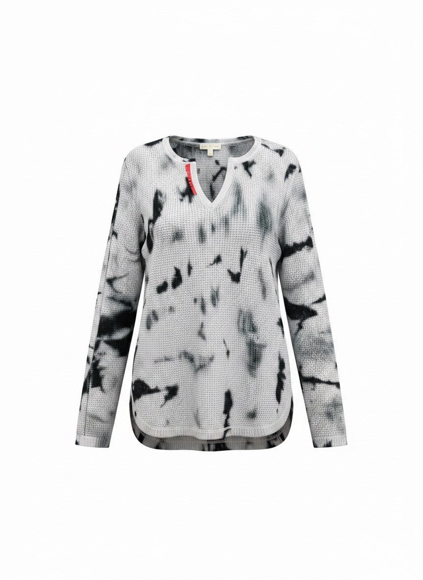 LISA TODD  v neck tie dye top with pink stitching