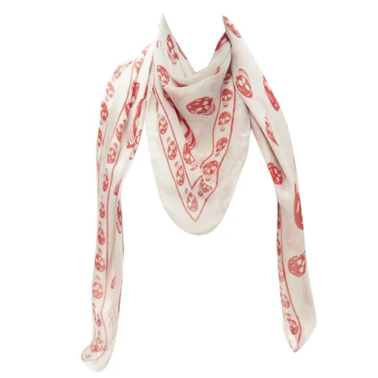 Alexander McQueen White & Red Silk Skull Scarf