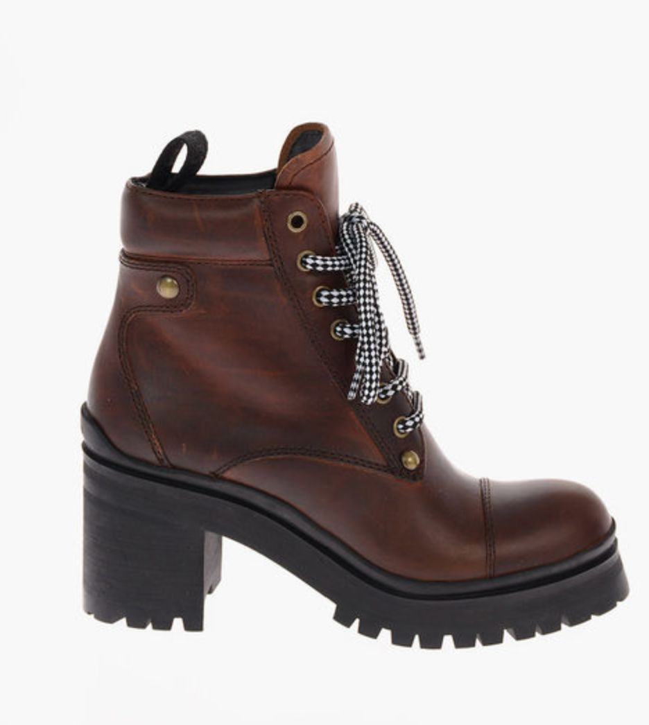 MIU MIU Vintage Effect Leather Hiking Boots