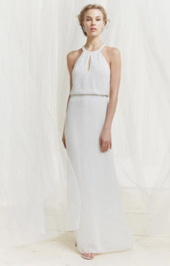 PARKER ‘Marceline’ White Hand Beaded Halter Neck Maxi Gown