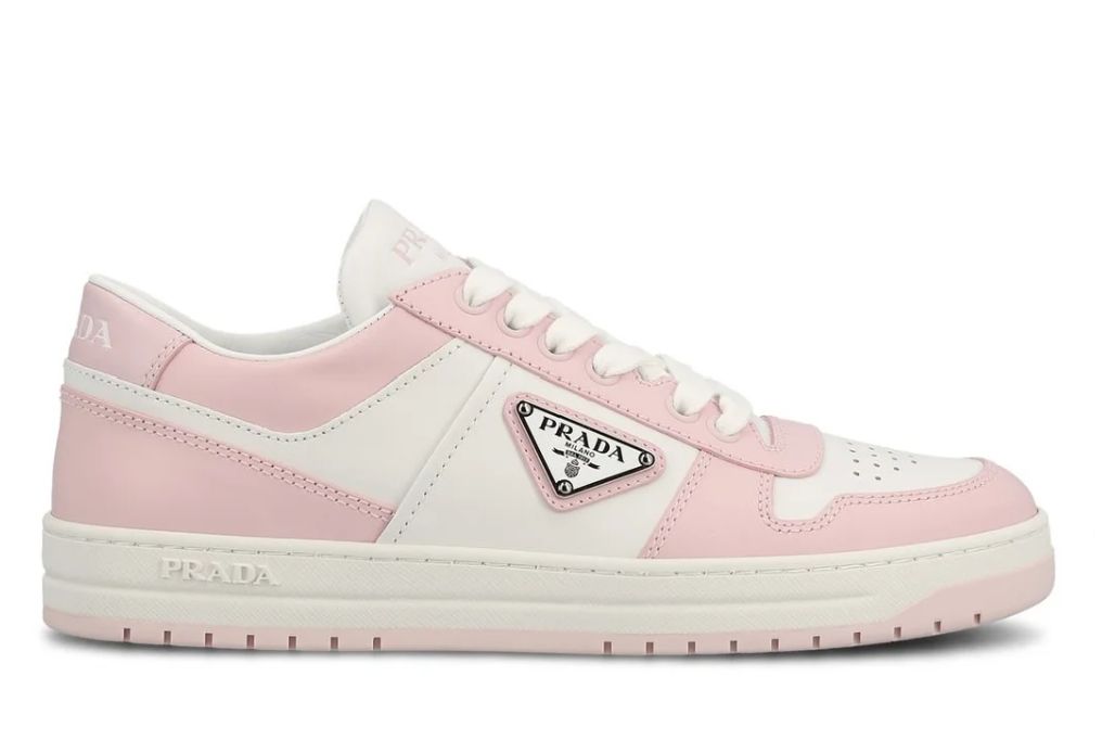 PRADA DOWNTOWN LOW TOP SNEAKERS IN PINK & WHITE