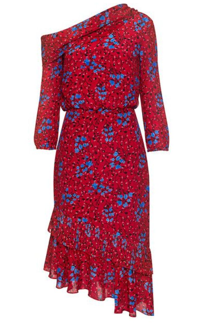 SALONI Lexie Off-Shoulder Floral Print Silk Dress