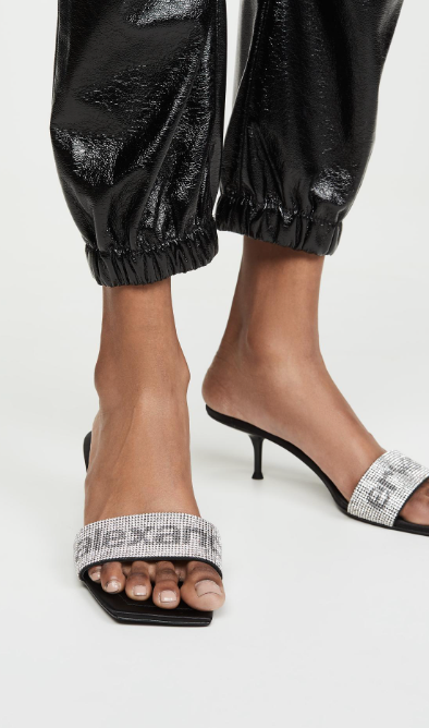 Alexander Wang Jessie Crystal Logo Slides (Kitten Heel)