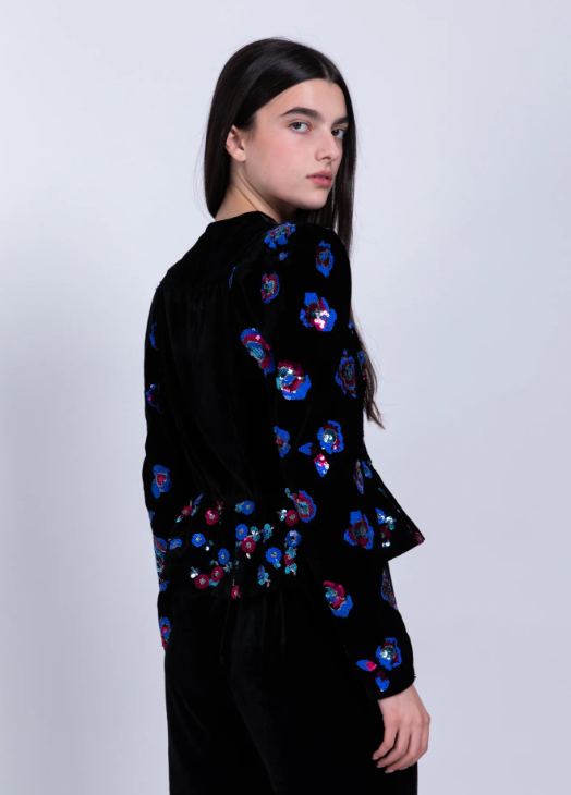 SABINA MUSAYEV NWT Velvet Ellery Jacket with Shoulder Pads and Sequin Detailing and Pants set