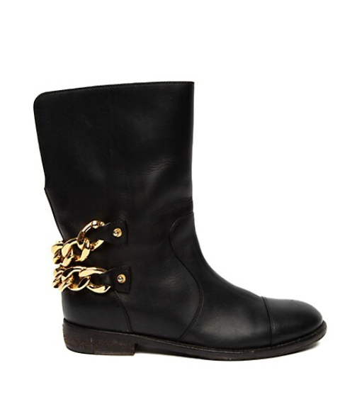 GIUSEPPE ZANOTTI Black Leather Gold Chain Boots