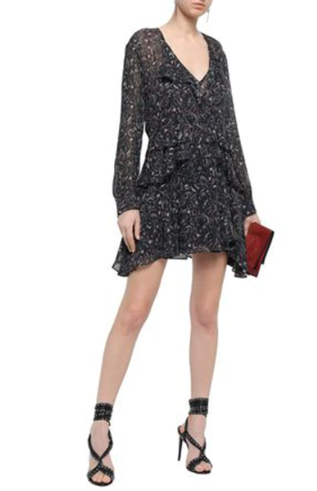 IRO Honess Ruffled Printed Georgette Mini Dress In Black