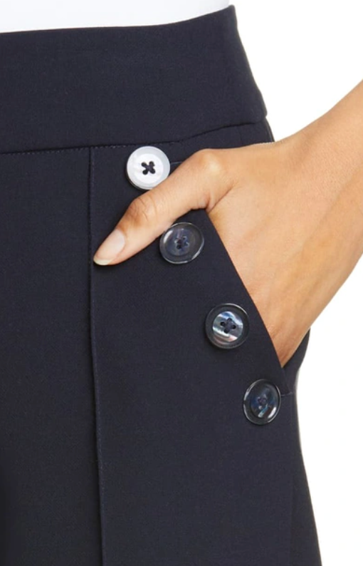 VERONICA BEARD NAVY TROUSERS WITH OVERSIZED BUTTONS ON THE POCKETS
