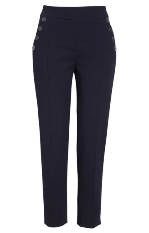 VERONICA BEARD NAVY TROUSERS WITH OVERSIZED BUTTONS ON THE POCKETS