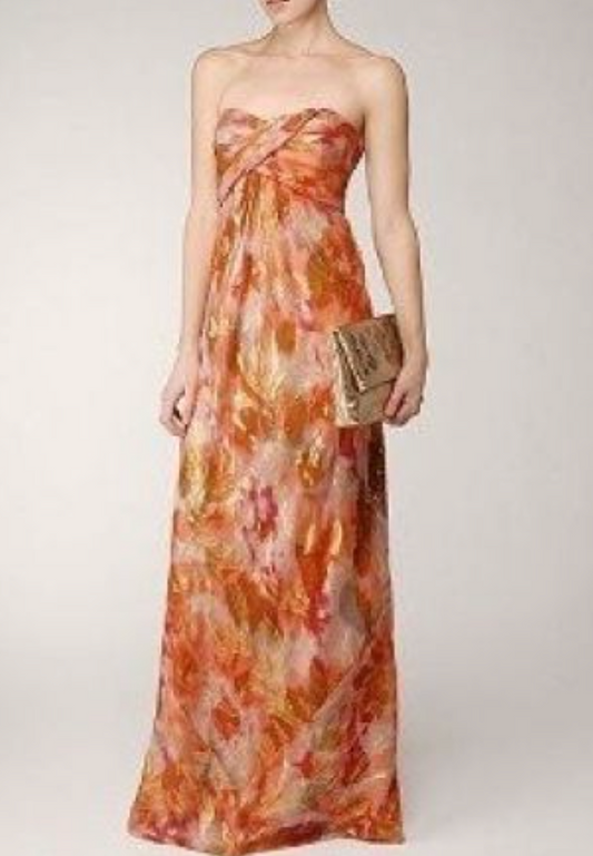 Nicole Miller Gold/Red/Pink/Coral Strapless Gown