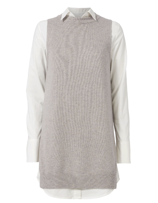 Brochu Walker Poplin Shirt Dress with Sweater Vest