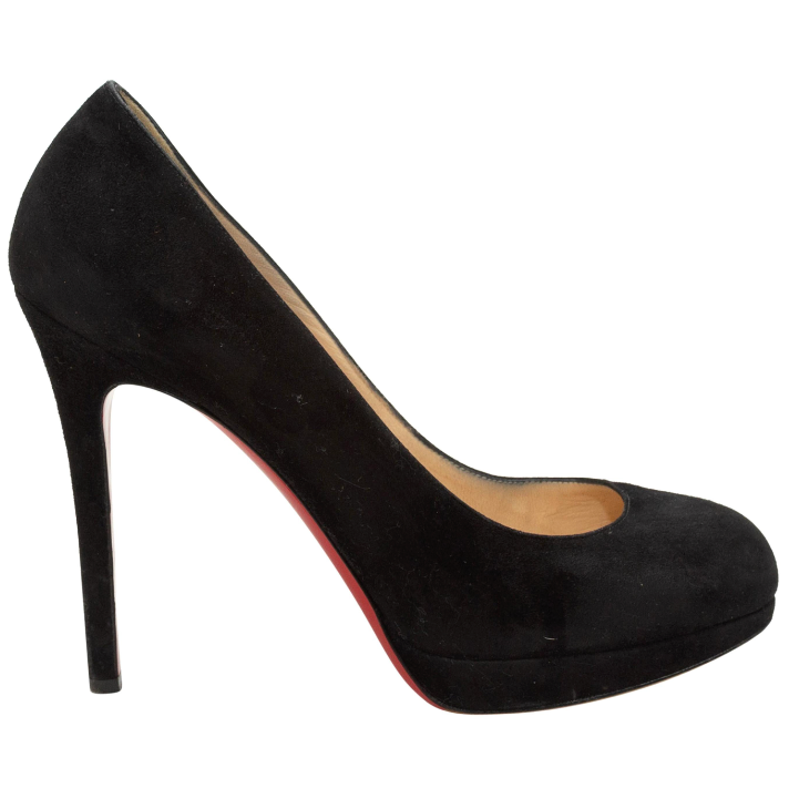 CHRISTIAN LOUBOUTIN black suede round toe pump