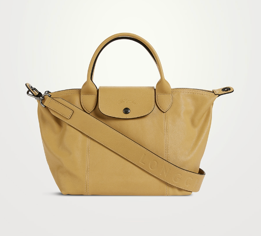 LONGCHAMP le pliage cuir tan leather top handle bag with crossbody strap