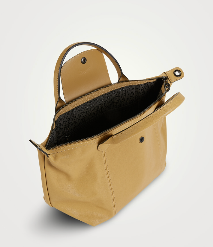 LONGCHAMP le pliage cuir tan leather top handle bag with crossbody strap