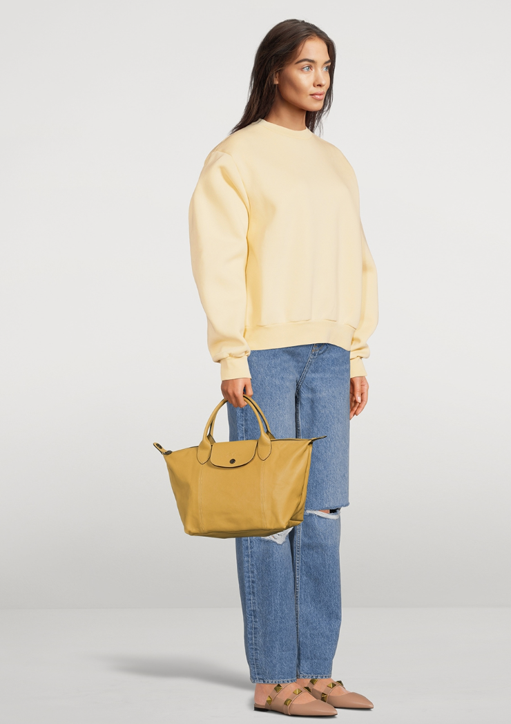 LONGCHAMP le pliage cuir tan leather top handle bag with crossbody strap