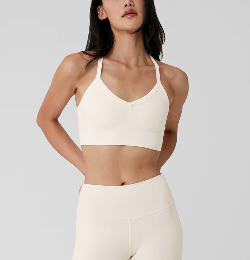 ALO YOGA SEAMLESS RIBBED LOW BACK BRA IN IVORY- NWT