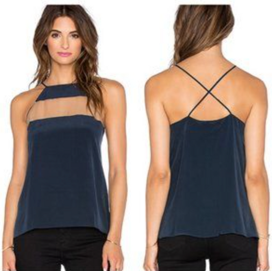 CAMI NYC navy blue tank with sheer panel on chest