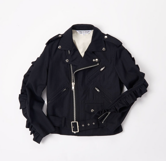 COMMES DES GARCONS black pinstripe motto jacket