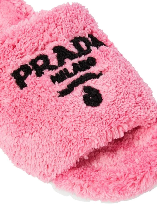 Pre-Loved PRADA Logo faux shearling slides