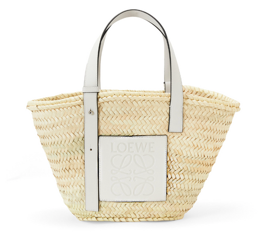 Pre-loved LOEWE basket bag in palm leaf and calfskin