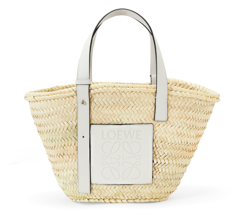 Pre-loved LOEWE basket bag in palm leaf and calfskin