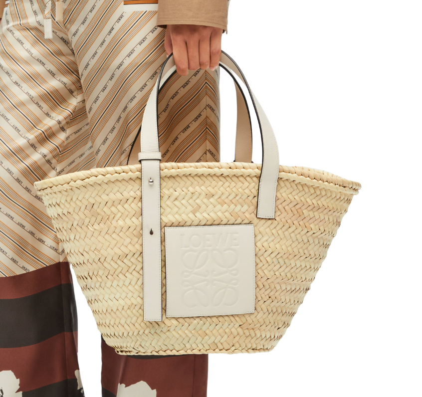 Pre-loved LOEWE basket bag in palm leaf and calfskin