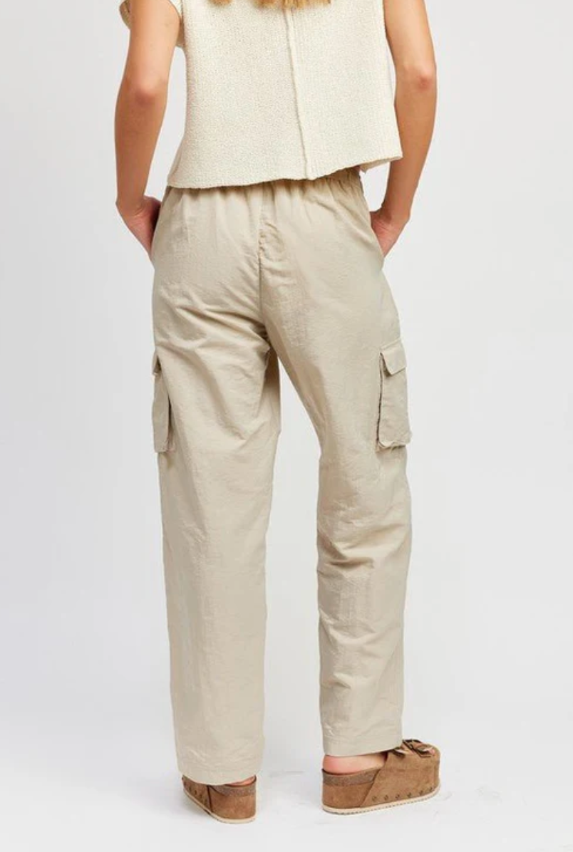 EMORY PARK KHAKI ELASTIC WAISTBAND CARGO PANTS