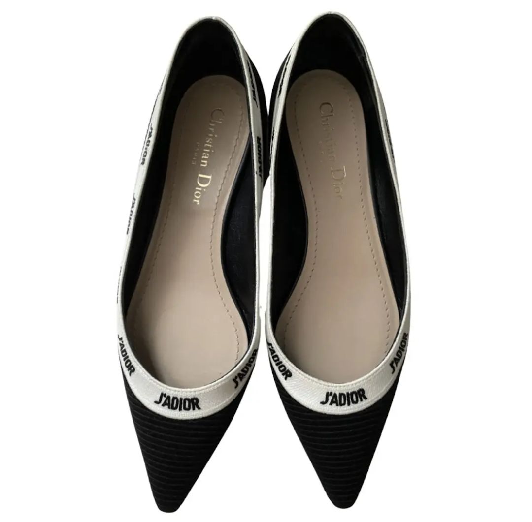 CHRISTIAN DIOR j'adior white ribbion logo ballet flat