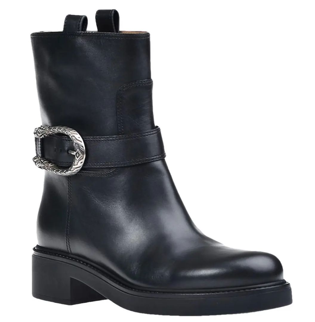 GUCCI dionysus buckle leather moto boots