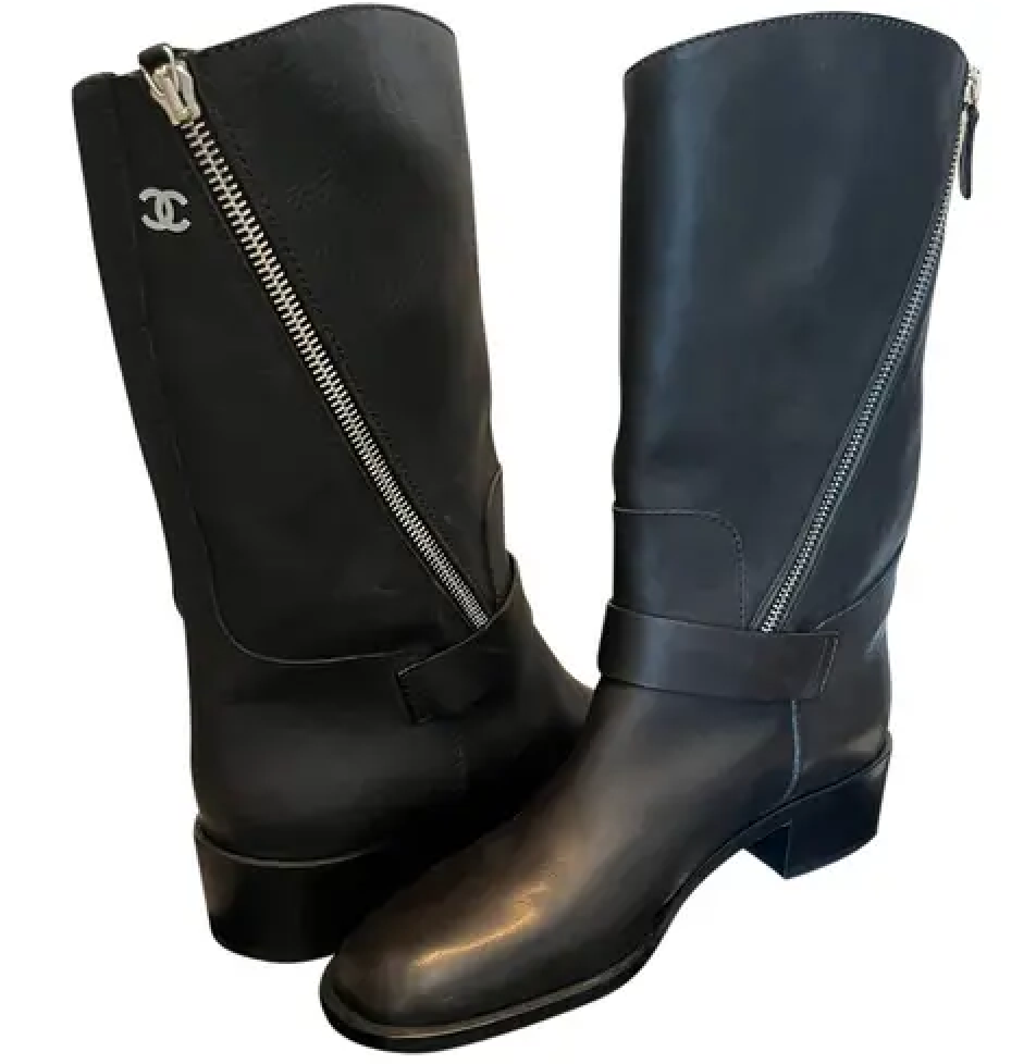 CHANEL moto boots with CC logo