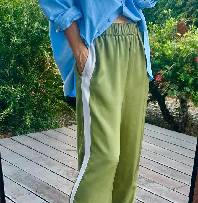 NAME THE LABEL - STRIPE PANT - OLIVE + LILAC - 100% TENCEL