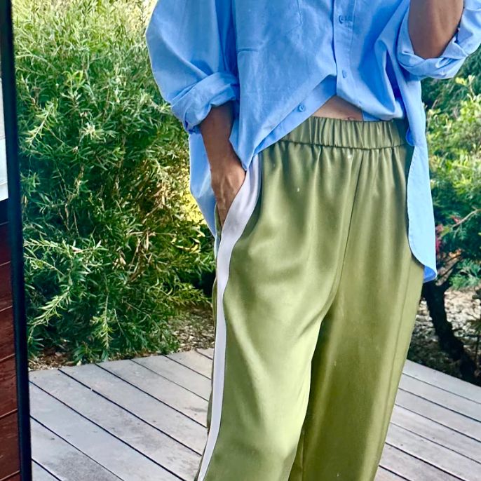 NAME THE LABEL - STRIPE PANT - OLIVE + LILAC - 100% TENCEL