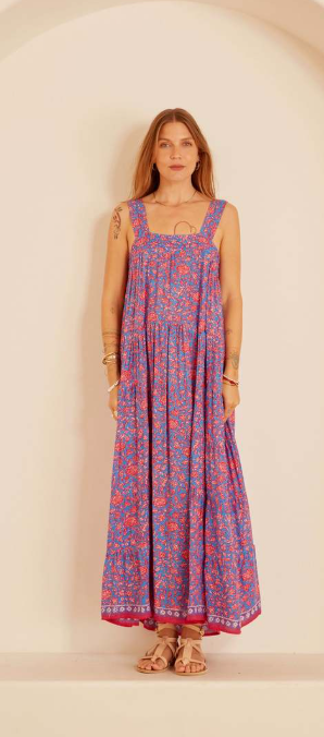 NATALIE MARTIN aqua green/pink maxi dress