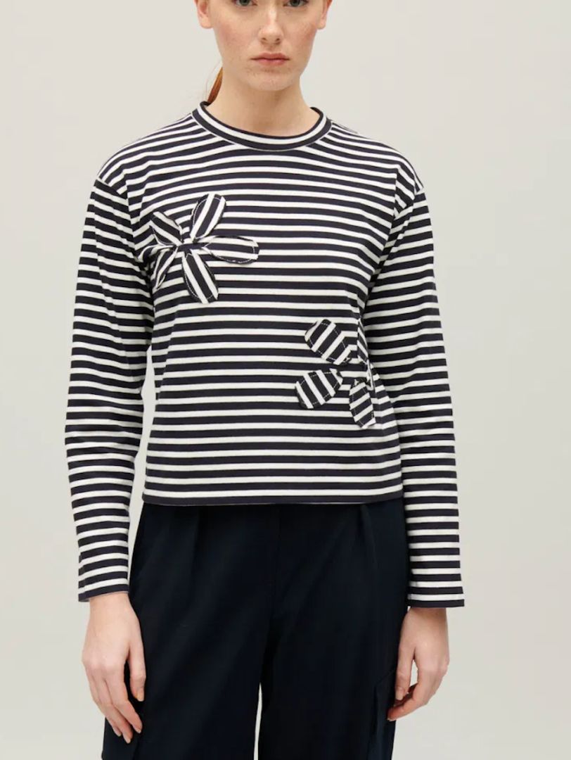CLAUDIE PIERLOT navy striped long sleeve with floral cut outs