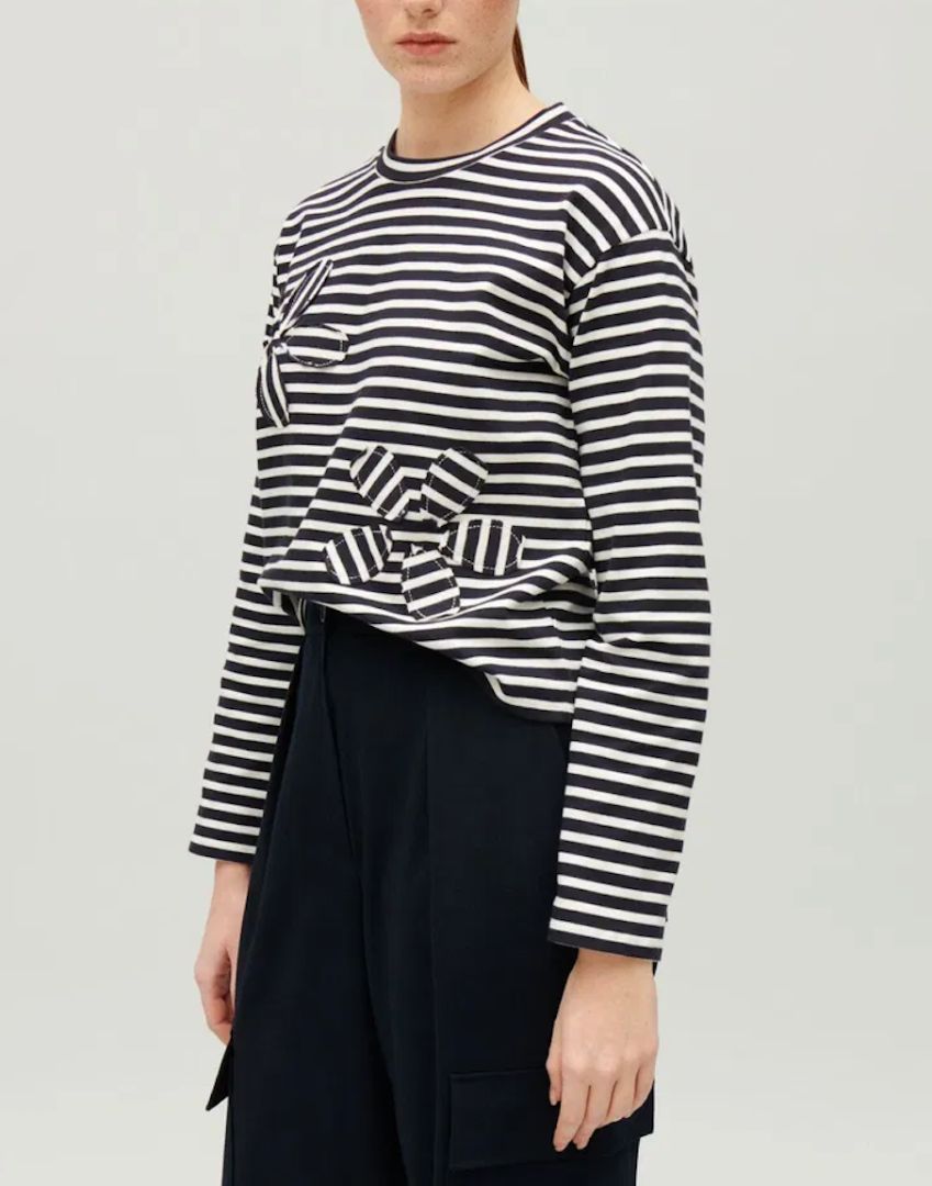 CLAUDIE PIERLOT navy striped long sleeve with floral cut outs