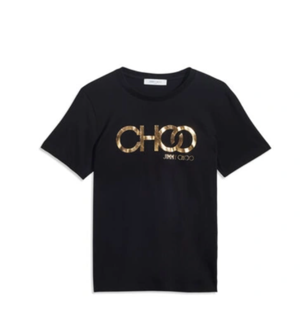 JIMMY CHOO black tee with gold 'choo' logo
