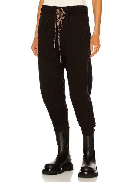 R13 Black Harem Sweatpant w/ Animal Print Jaw Strings